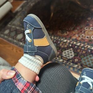 Blue and Tan Baby Walker Shoes with Velcro Closure